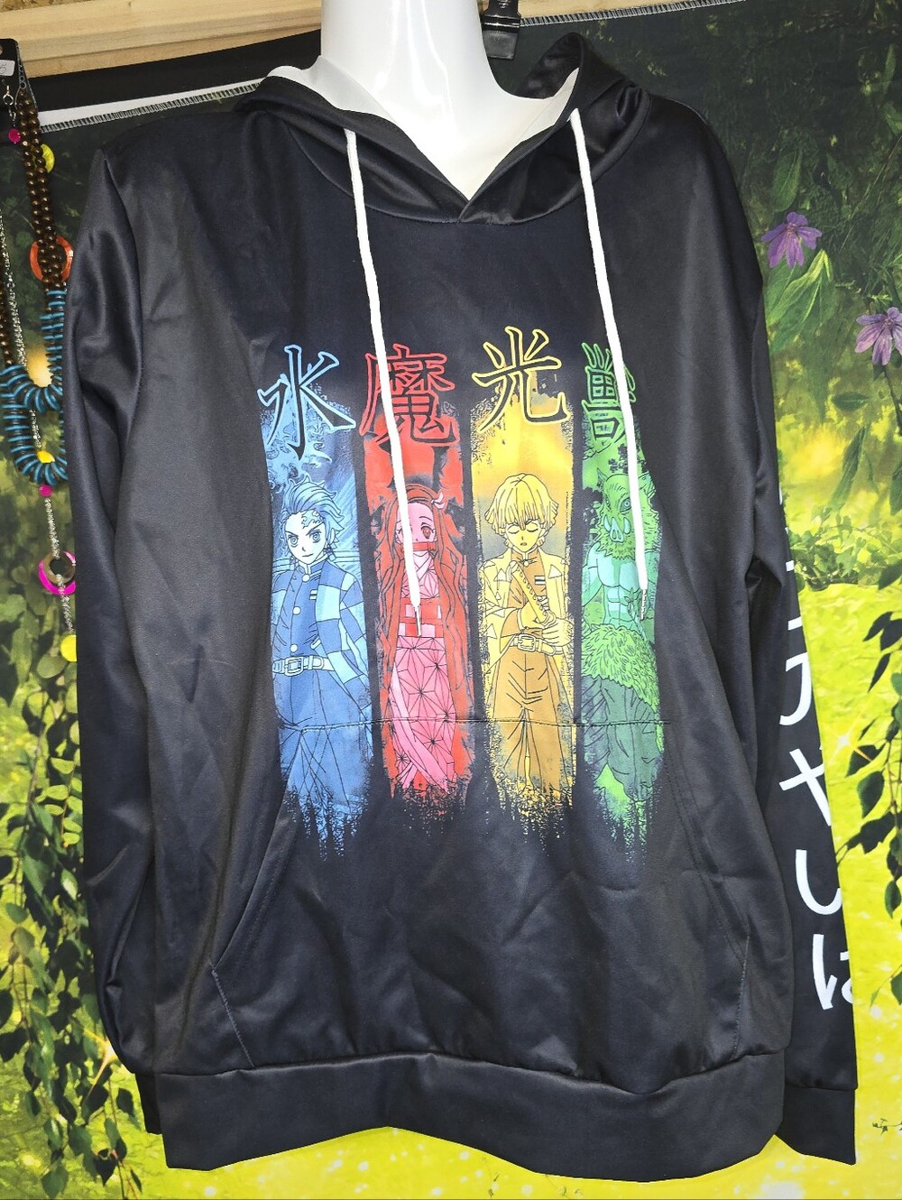 #126 Demon Slayer Pullover Hoodie with Multicolor Character Stripes